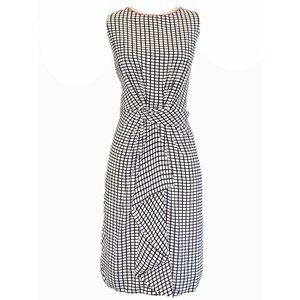Sleeveless Black and White Grid Tie-Waist Dress